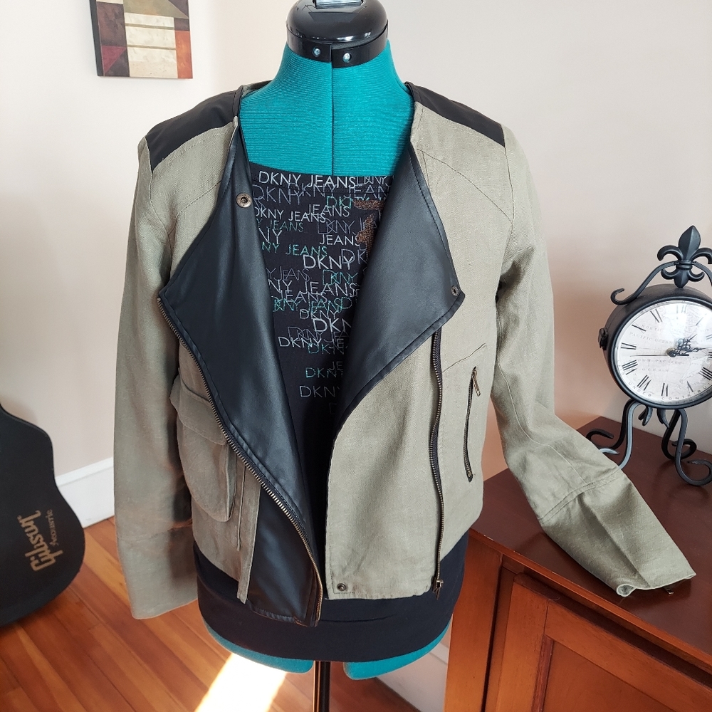 Charlotte Russe Olive And Black Faux Leather Moto Jacket Women's S